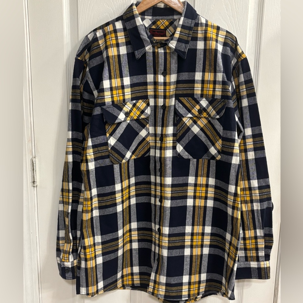 FiveBrother Yellow Blue Plaid Flannel Shirt Work Wear Heavy Men’s XL Tall NWOT